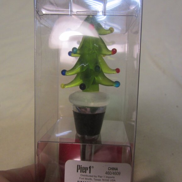 VTG PIER 1 IMPORTS CHRISTMAS TREE GLASS & METAL BOTTLE STOPPER - Picture 3 of 6